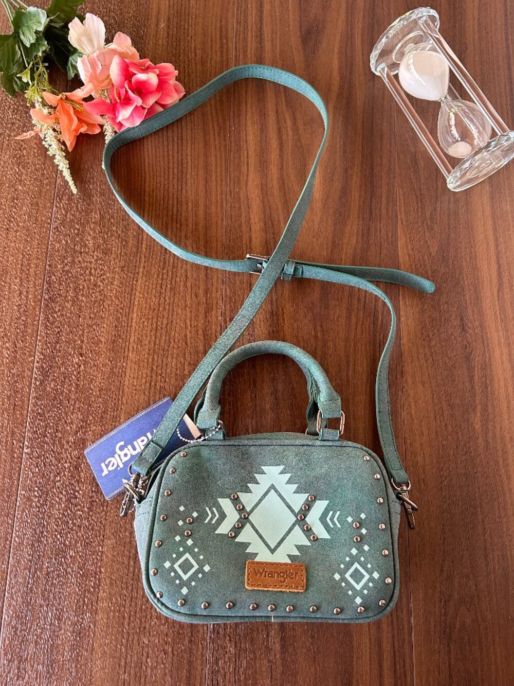 Wrangler Studded Southwestern Crossbody Bag – Teal